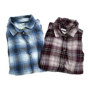 American Eagle Boyfriend Soft Flannel Plaid Shirt Women’s Size Large Set of 2